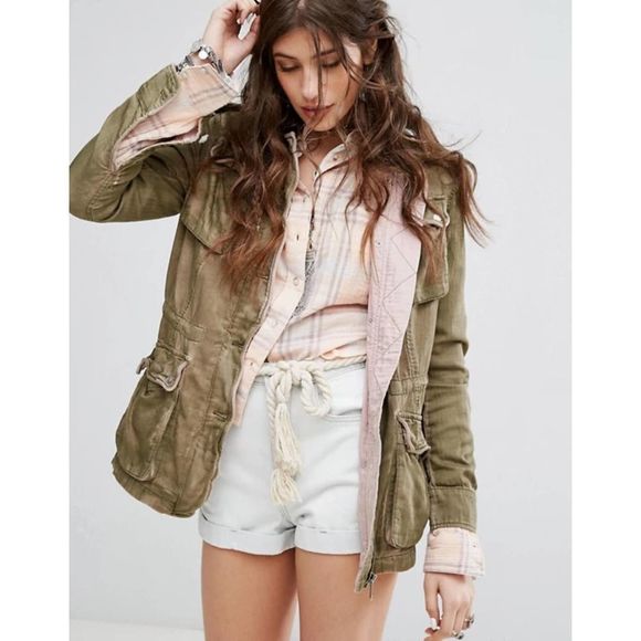 Free People Green Double Cloth Military Jacket XS - Picture 9 of 9